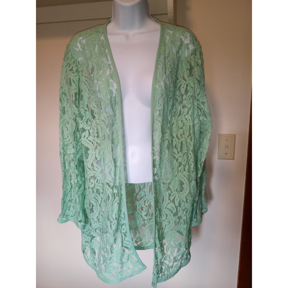 Bedford‎ Fair Cardigan 18W Lace Blouse Floral Green Cottagecore Long Sleeve